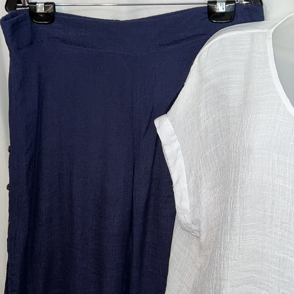 Picadilly Canada Womens Lightweight Summer White Shirt Navy Pant Set Size L - Picture 3 of 12